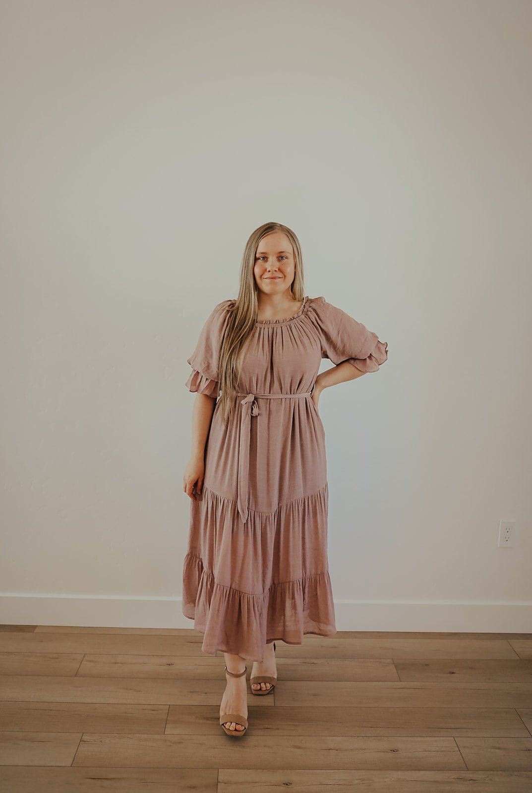 Dusty Mauve Drape Belted Midi Dress - Duviboutique