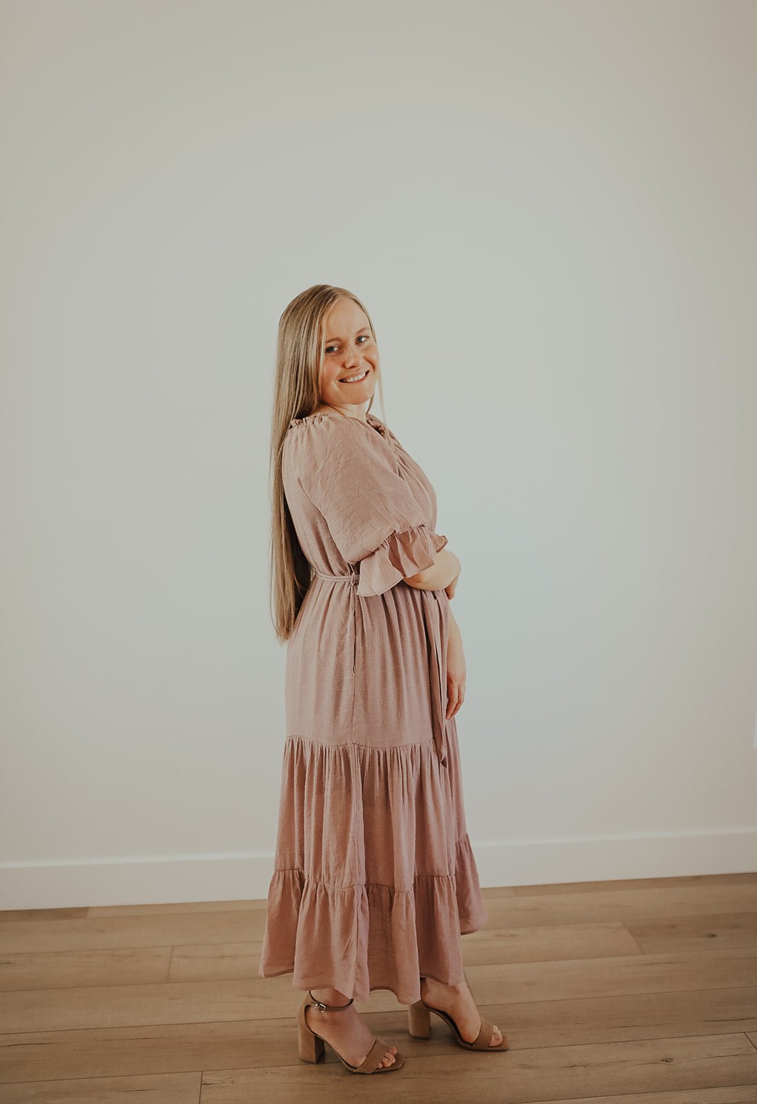 Dusty Mauve Drape Belted Midi Dress - Duviboutique