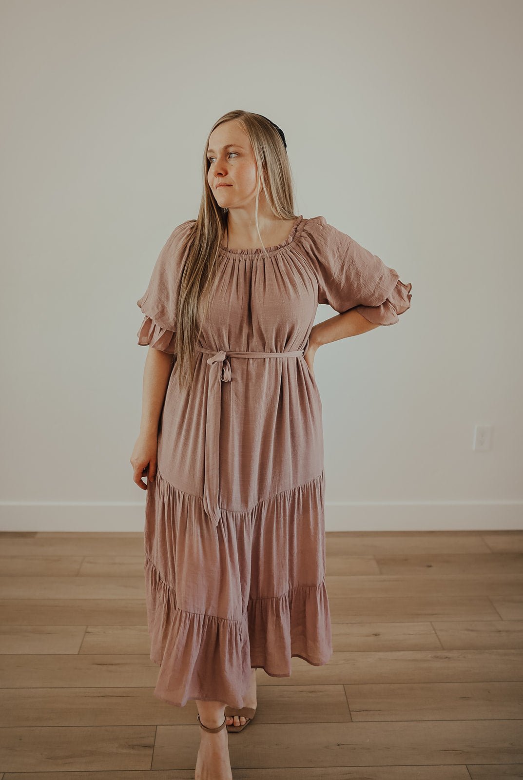 Dusty Mauve Drape Belted Midi Dress - Duviboutique