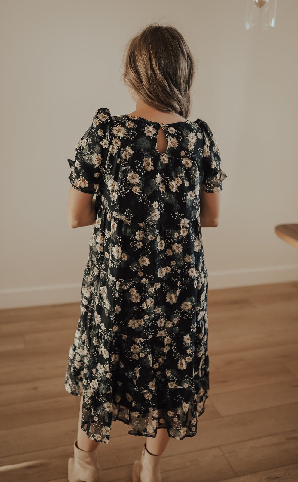 Black Floral Midi Dress - Duviboutique