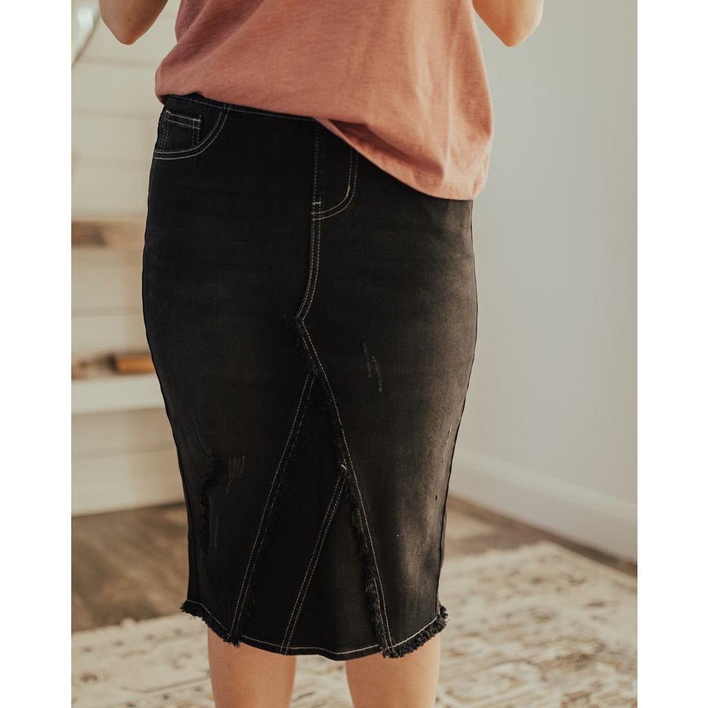 Distressed Elastic Waist Denim Skirt ( FINAL SALE ) - Duviboutique