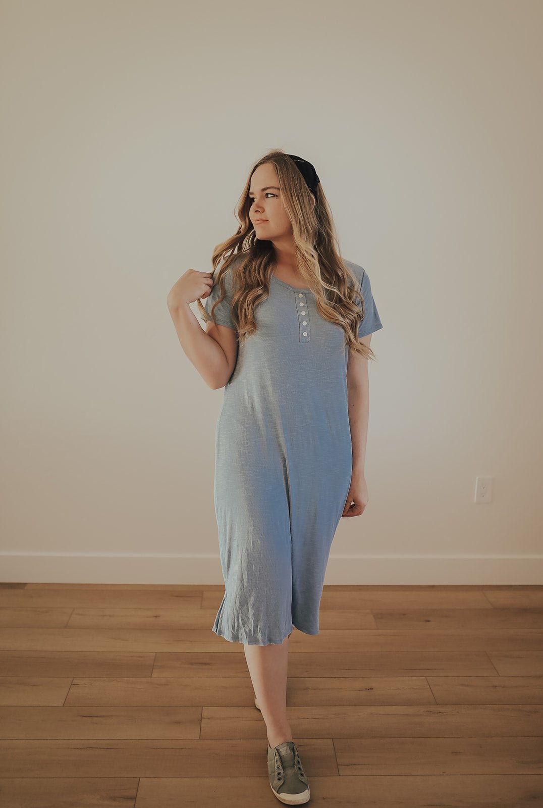 Dusty Blue T - Shirt Dress - Duviboutique