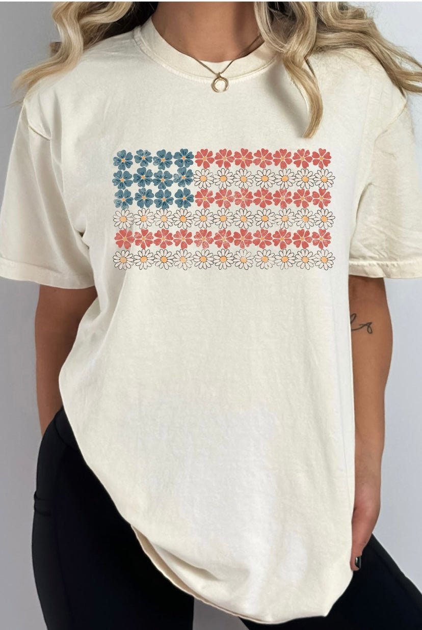 Blooming America Washed Graphic Tee ( Ivory ) - Duviboutique